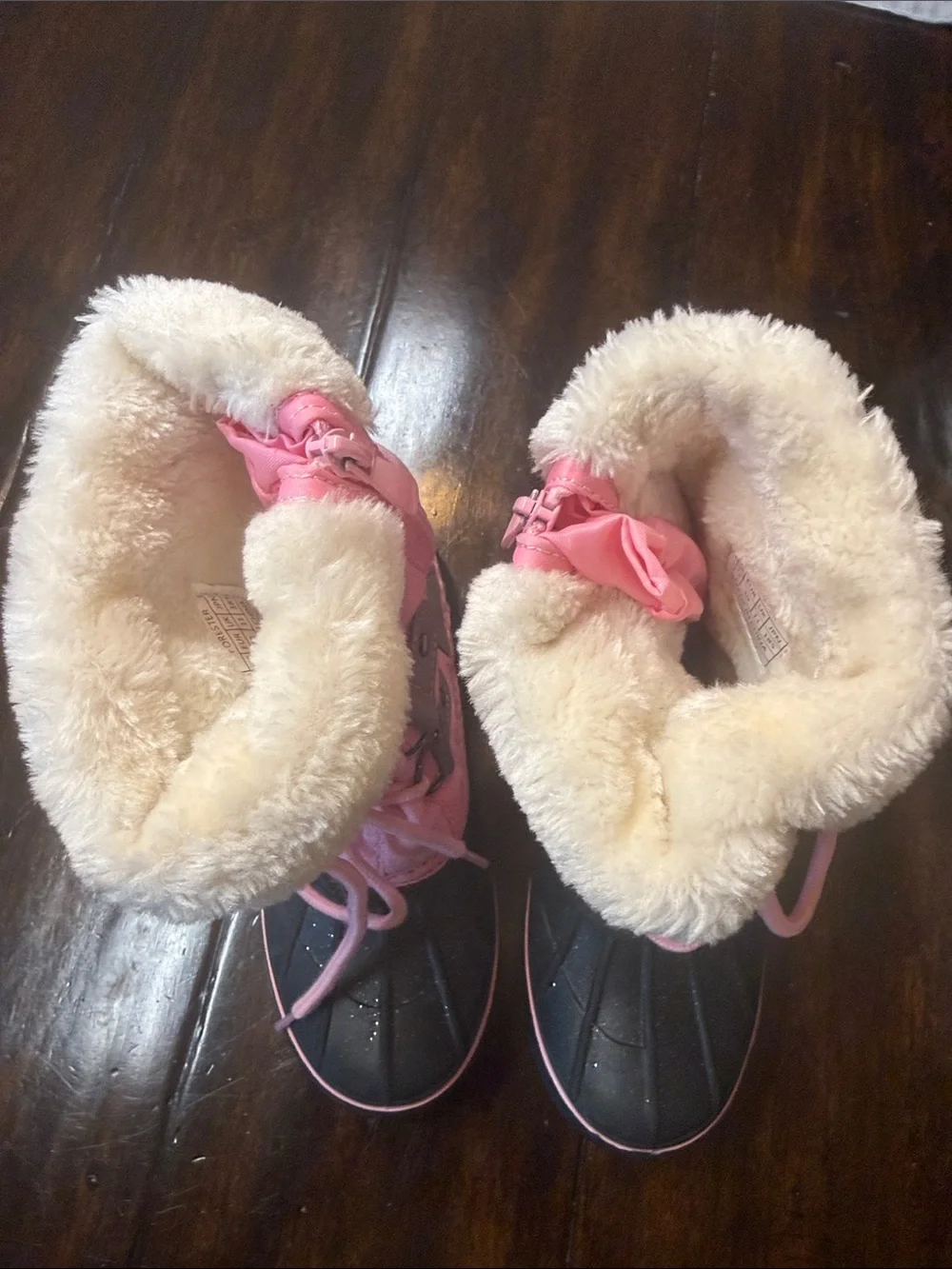 Kids Pink Winter Lace-Up Boots with Faux Fur